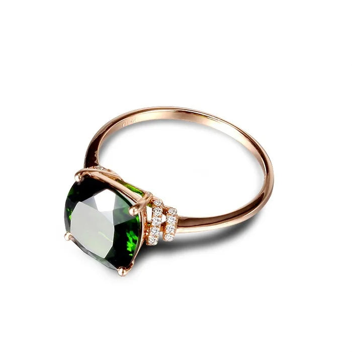 Bague en Or Rose 14K avec Émeraude Naturelle - Élégance et Luxe pour Femme, Bijou de Mariage et Cadeau