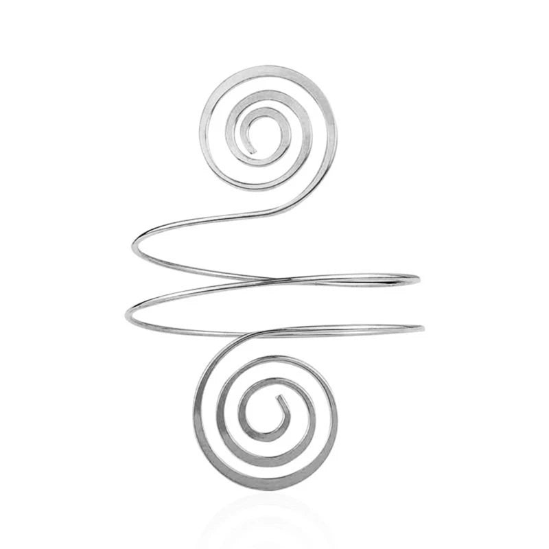 Bracelet Manchette Spirale Haut de Bras – Forme Tourbillon Ajustable Or & Argent