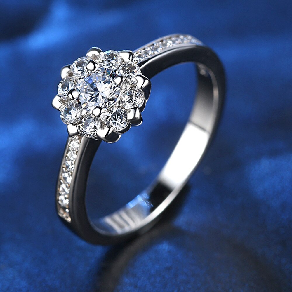 Anello nuziale in argento scintillante Gioielli di fidanzamento con zirconi cubici