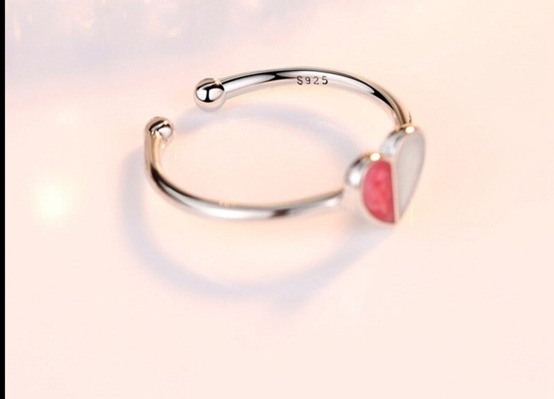 Bague femme demi-coeur adjustable Band Ring