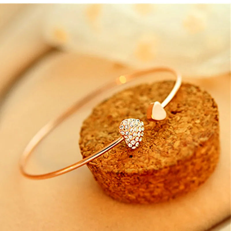 Bracelet double Cœur Cristal Ajustable avec Nœud Papillon