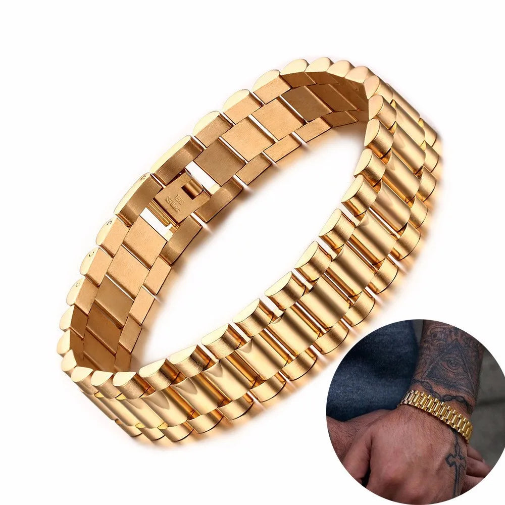 Bracelet de luxe pour hommes en acier inoxydable 15mm
