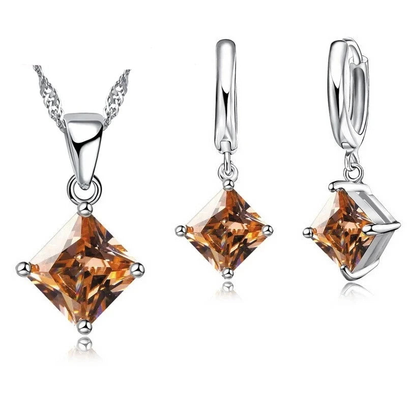 Ensemble de Bijoux en Argent Sterling 925 avec Pendentif Cristal et Boucles d'Oreilles pour Femme