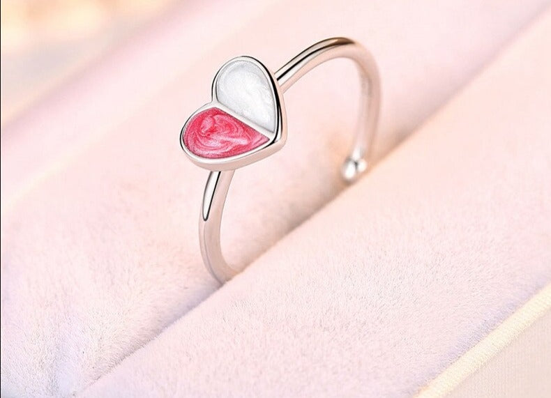 Bague femme demi-coeur adjustable Band Ring