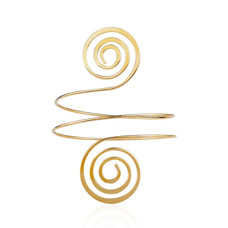 Bracelet Manchette Spirale Haut de Bras – Forme Tourbillon Ajustable Or & Argent