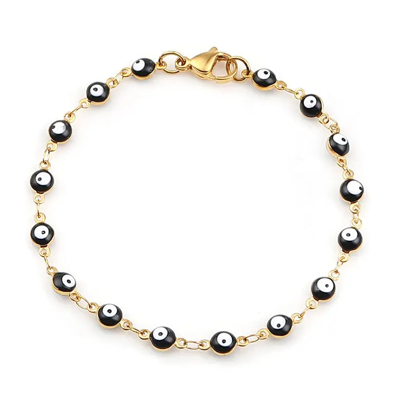 Bracelet Œil de Protection en Acier Inoxydable avec Perles d'Émail Bleu et Rouge