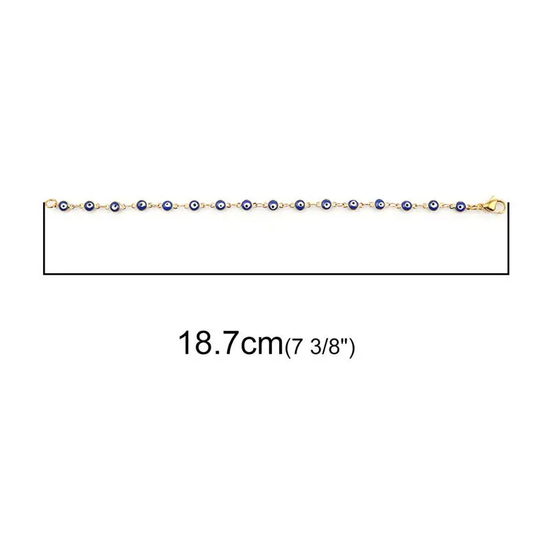 Bracelet Œil de Protection en Acier Inoxydable avec Perles d'Émail Bleu et Rouge