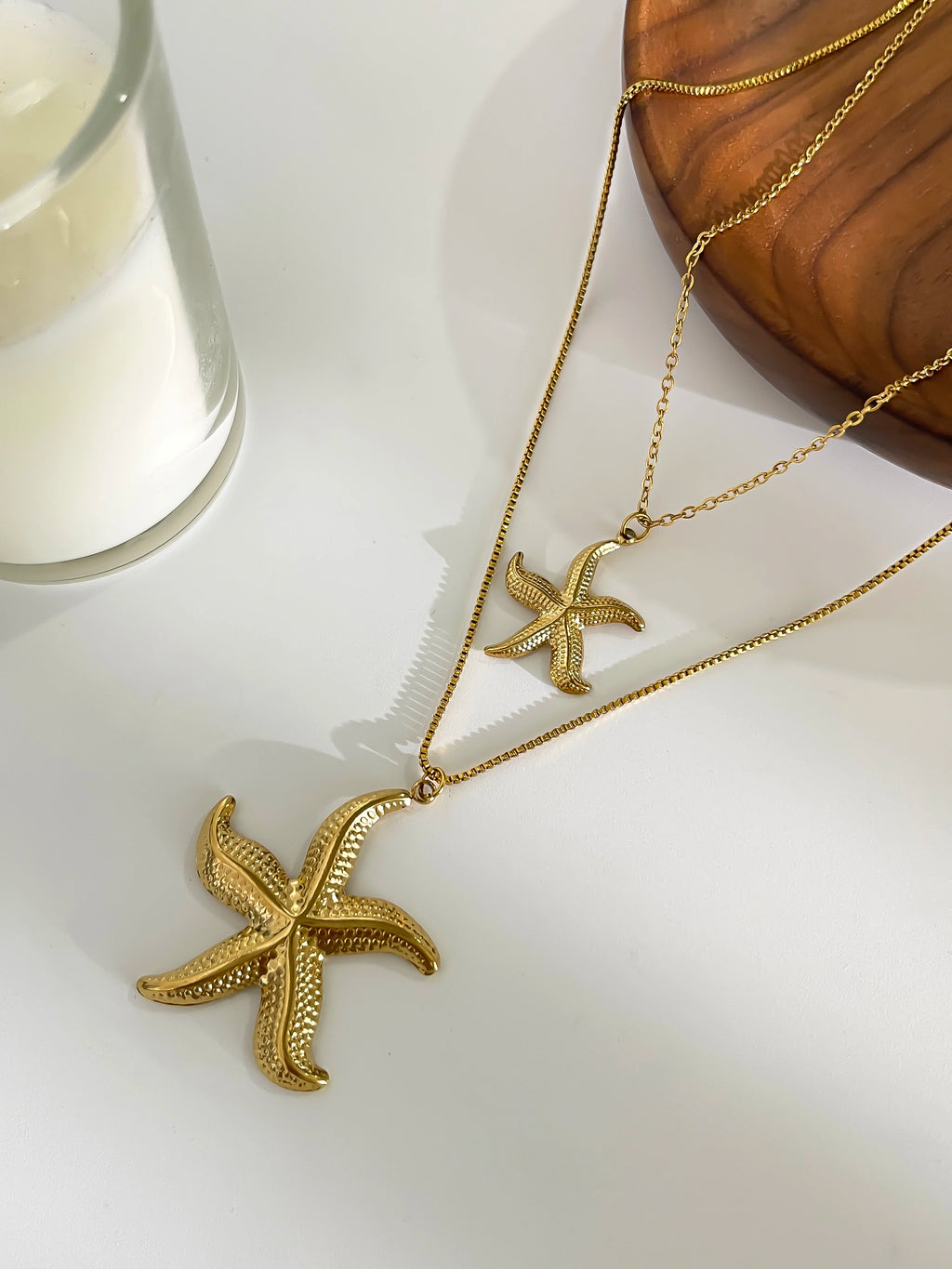 Peri'sbox 2 Sizes Gold Plated Starfish Pendant Necklace for Women Dainty Stainless Steel Waterproof Fashion Jewelry Summer Beach