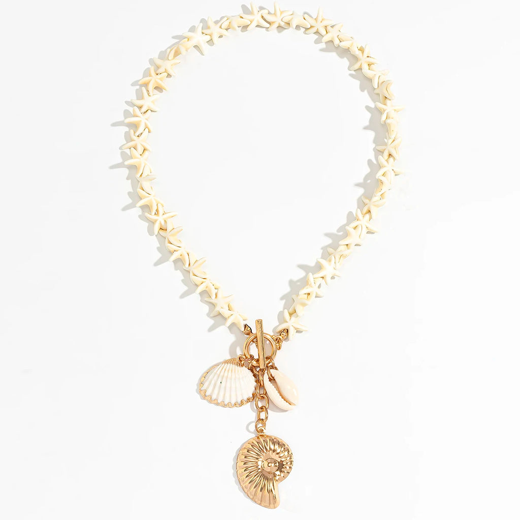Lacteo Bohemia White Color Star Chain Necklace Summer Ocean Beach OT Buckle Snail Pendant Adjustable Metal Necklace Jewelry Gift