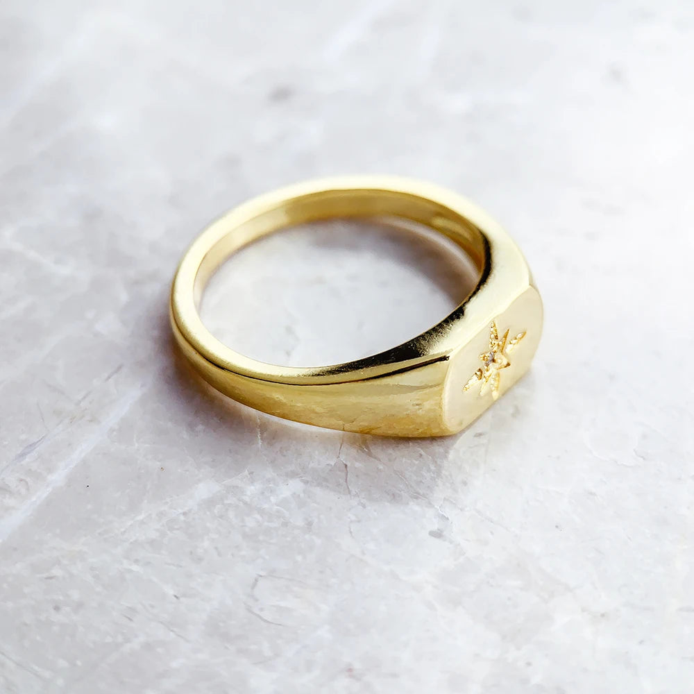 Bague Chevalière Étoile Vintage en Argent Sterling 925