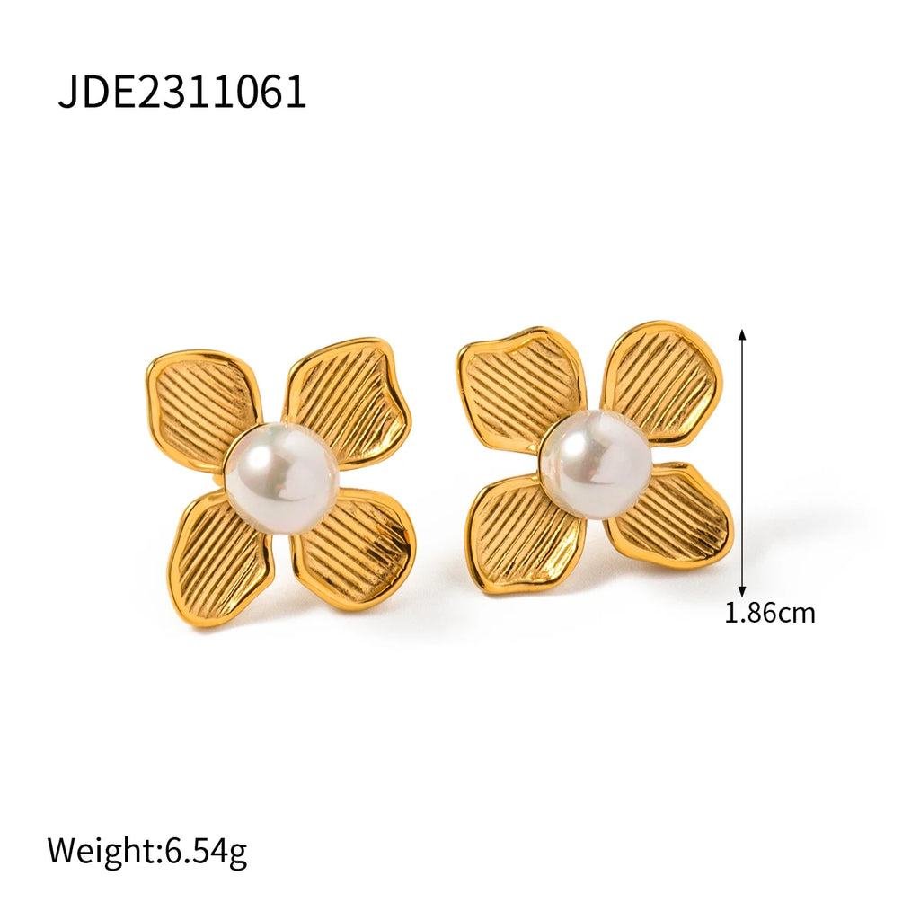 Aeterna Flos: Boucles d'Oreilles en Acier Inoxydable Texturé et Perles