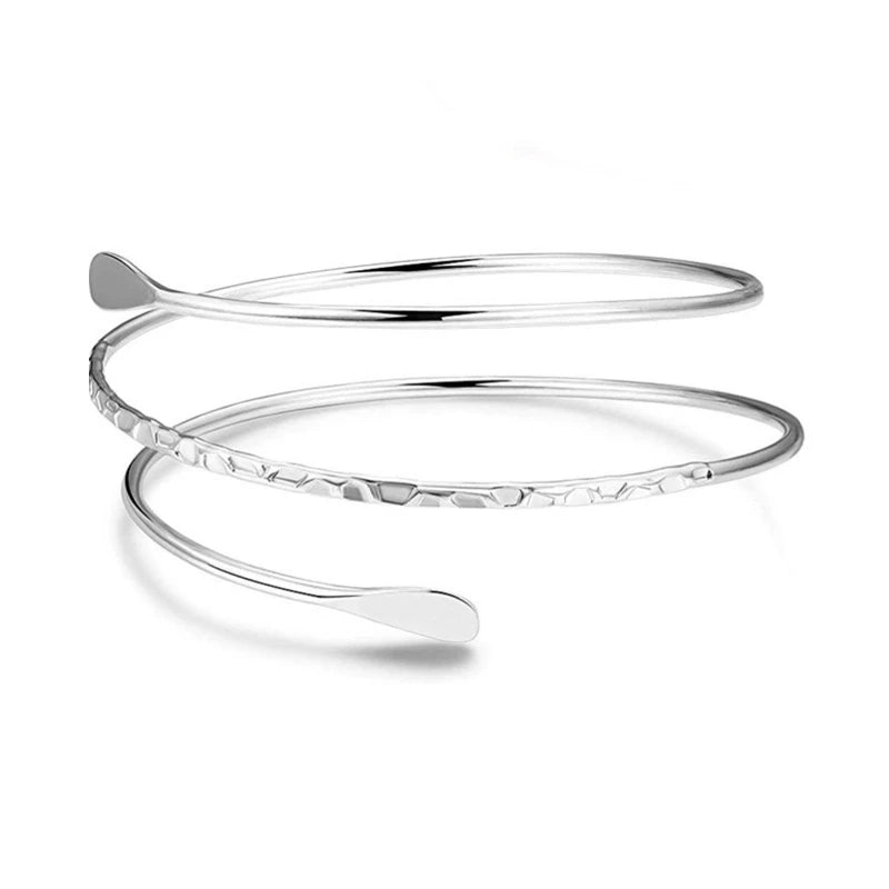 Bracelet Manchette Spirale Haut de Bras – Forme Tourbillon Ajustable Or & Argent
