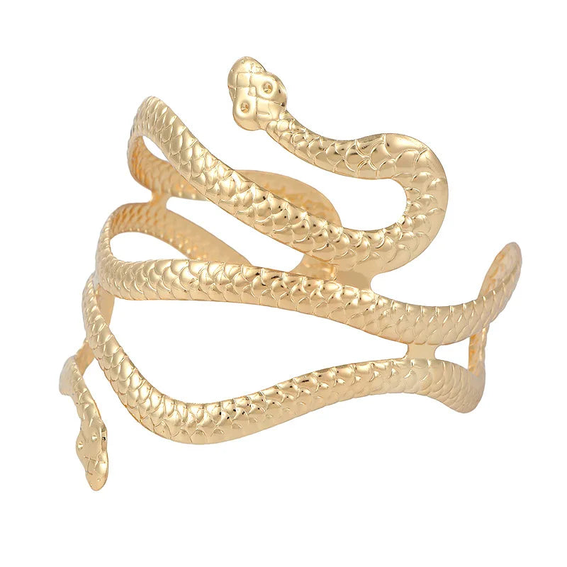 New Fashionable and Personalized Snake Head Arm Ring with Adjustable Metal Exaggerated Opening Snake shaped Wrapping Bracelet