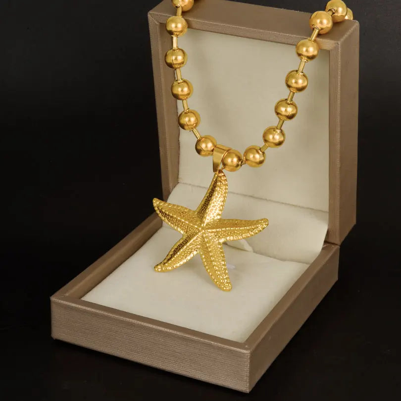 New Temperament Stainless Steel Ocean Series Starfish Jewelry Metal Pendant Necklace/Earring/Ring  No Fading For Women Punk Set