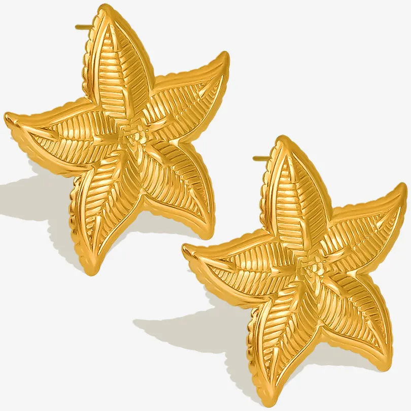 New Temperament Stainless Steel Ocean Series Starfish Jewelry Metal Pendant Necklace/Earring/Ring  No Fading For Women Punk Set