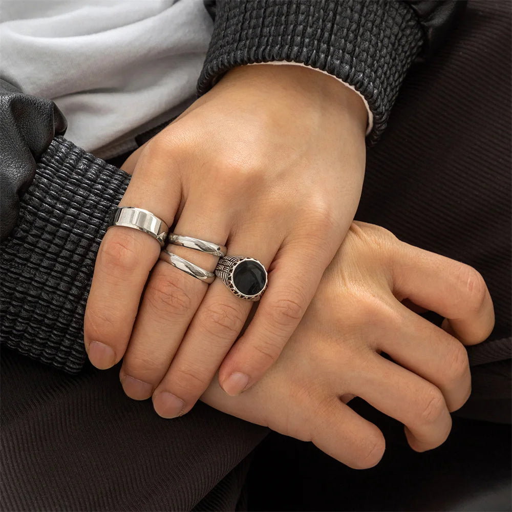Ensemble de Bagues Géométriques Vintage EternalBond - Accessoires de Mode Punk Hip Hop pour Hommes et Femmes