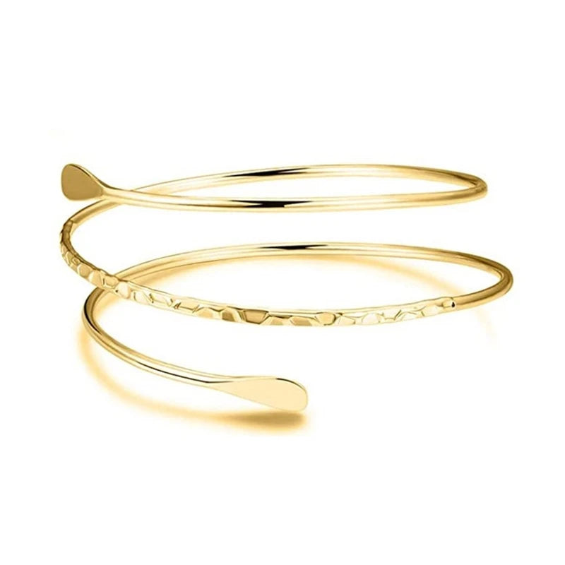 Bracelet Manchette Spirale Haut de Bras – Forme Tourbillon Ajustable Or & Argent