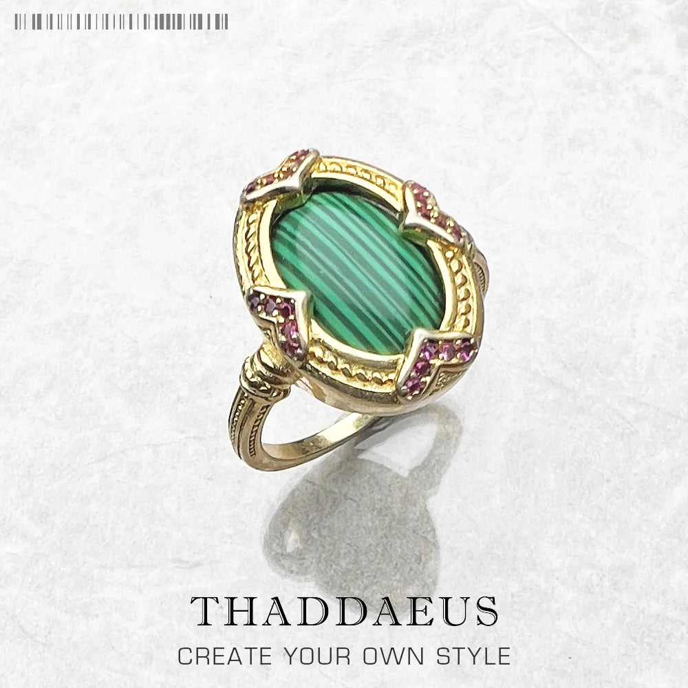 Bague Élégante Pierre Verte Ovale Or, Style Européen Bijoux de Luxe pour Femmes Été Nouveau Vintage Argent Sterling 925 Cadeau