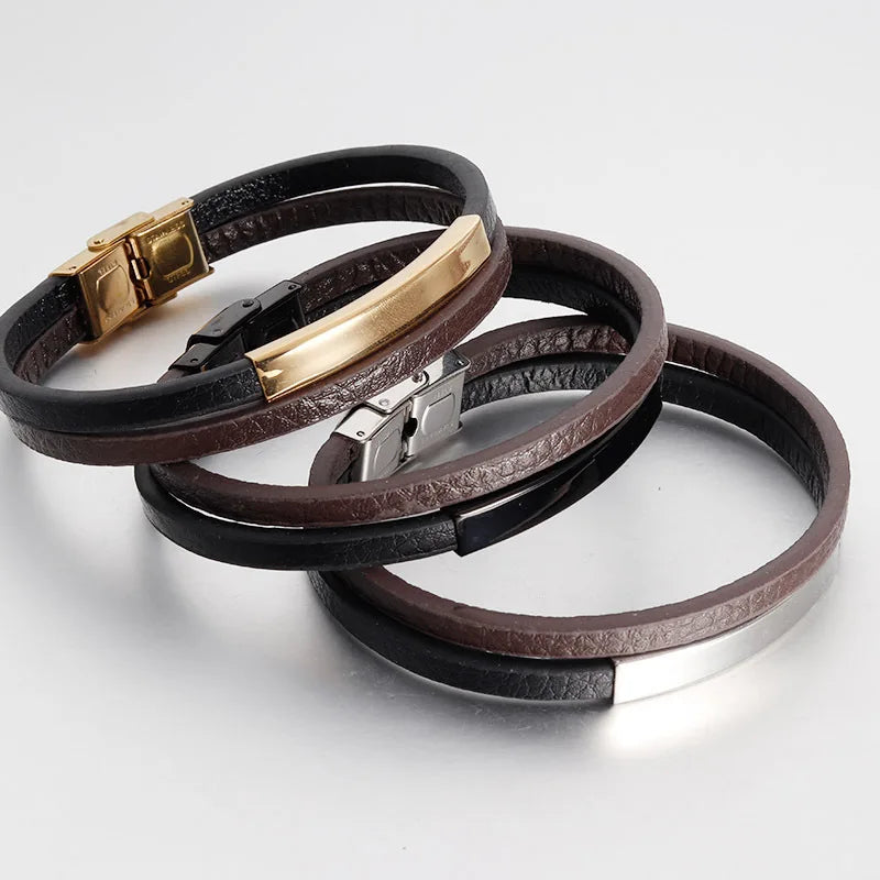Bracelet en Cuir Tressé Multi-couches