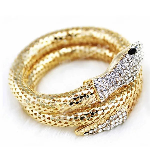 New Fashionable and Personalized Snake Head Arm Ring with Adjustable Metal Exaggerated Opening Snake shaped Wrapping Bracelet