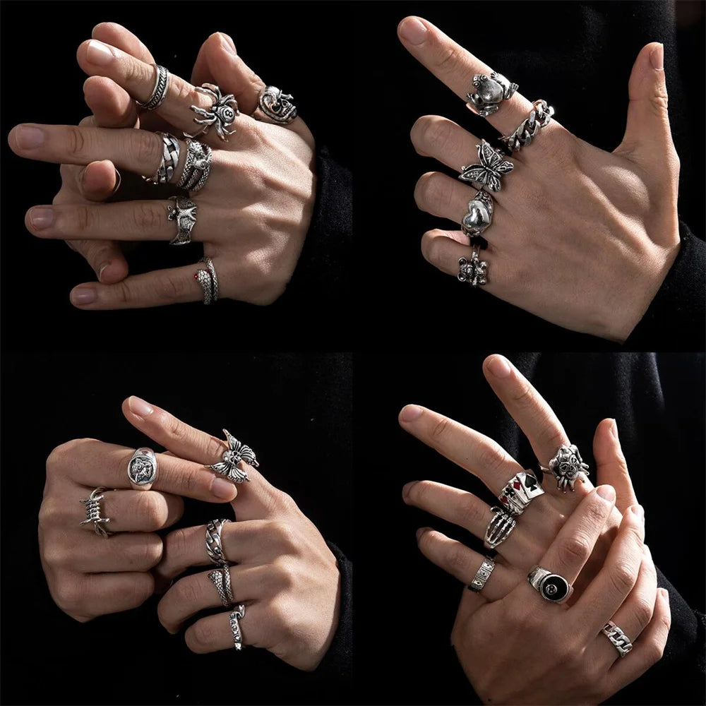 Ensemble de Bagues Squelette Gothique 2023 EternalBond - Style Punk pour Hommes