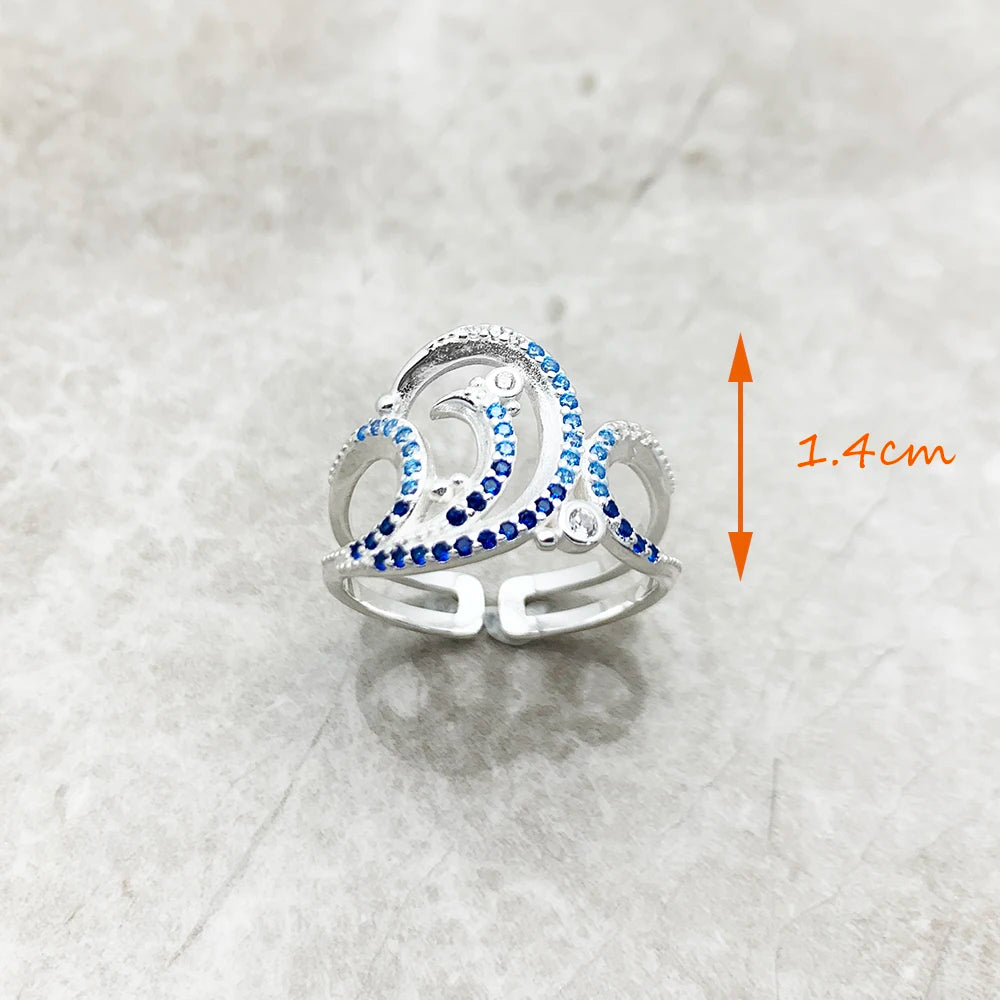 Anneau Vague avec Pierres Bleues - Nouveauté - Fine Joaillerie - Argent Sterling 925 Pur - Tendance - Cadeau pour Femmes