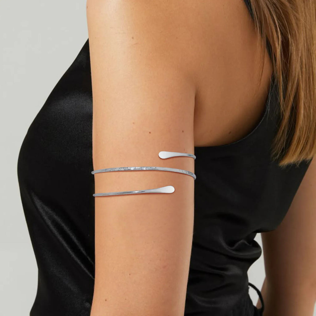 Bracelet Manchette Haut de Bras Géométrique – Plaqué Or & Argent Ajustable