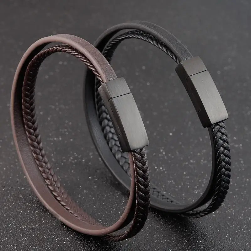 Bracelet en Cuir Tressé Multi-couches