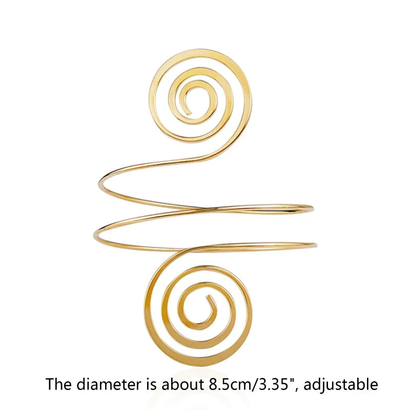Bracelet Manchette Spirale Haut de Bras – Forme Tourbillon Ajustable Or & Argent