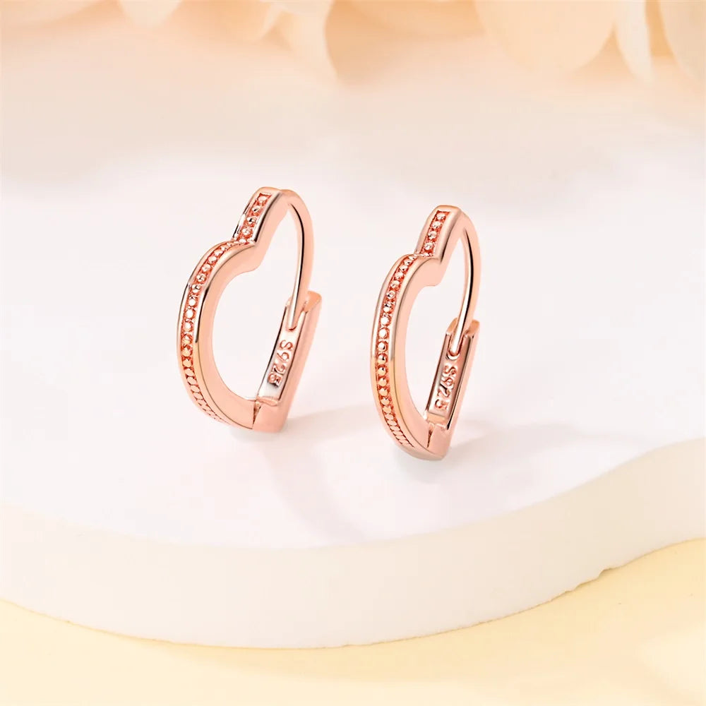 Boucles d'Oreilles Pendantes en Argent Sterling 925 - Cœur Doré & Rose Simple pour Femme