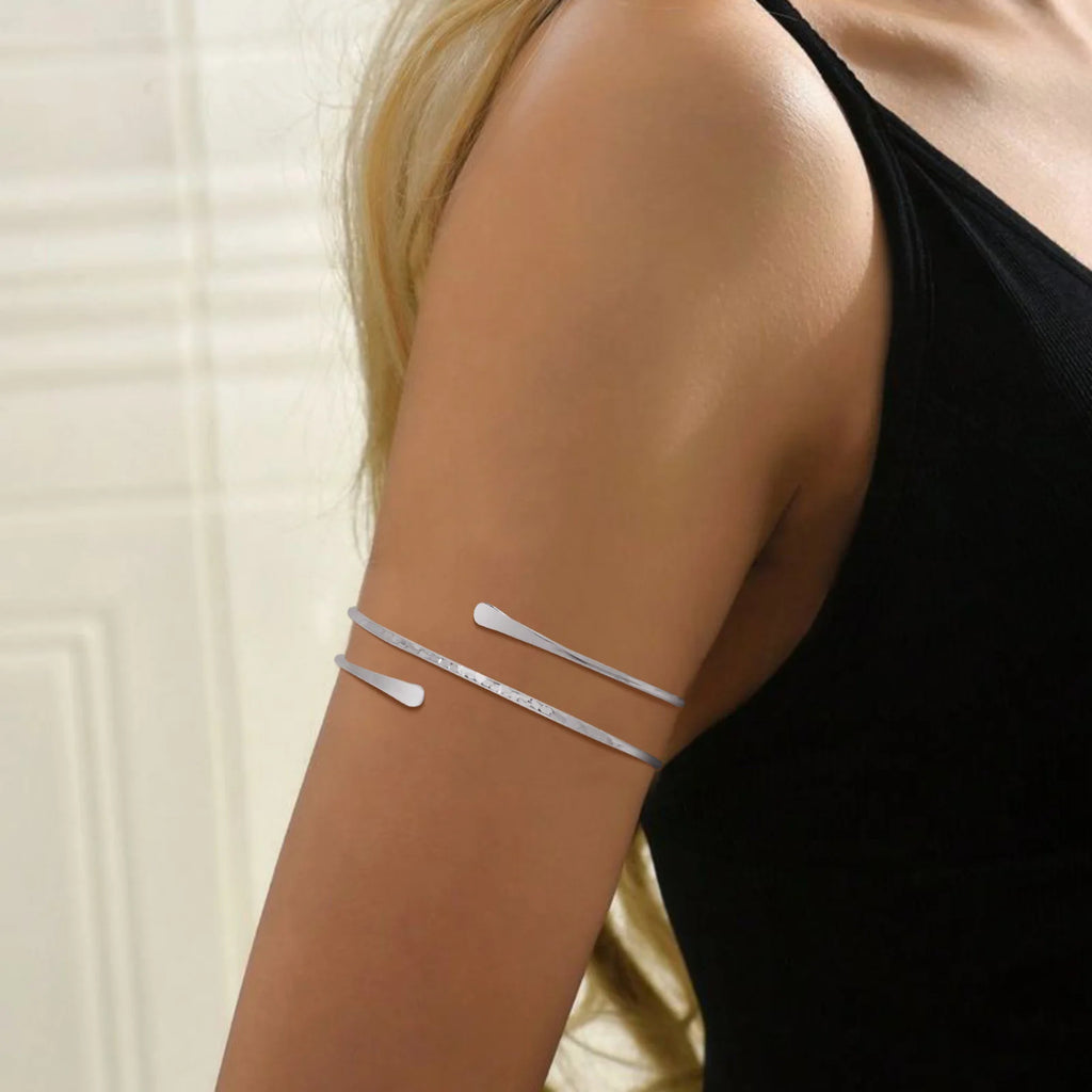 Bracelet Manchette Haut de Bras Géométrique – Plaqué Or & Argent Ajustable