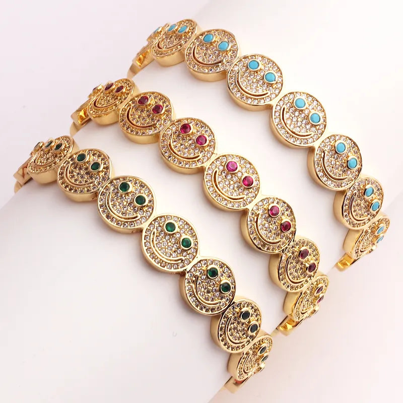 Bracelet Jonc Smiley Plaqué Or Zircon
