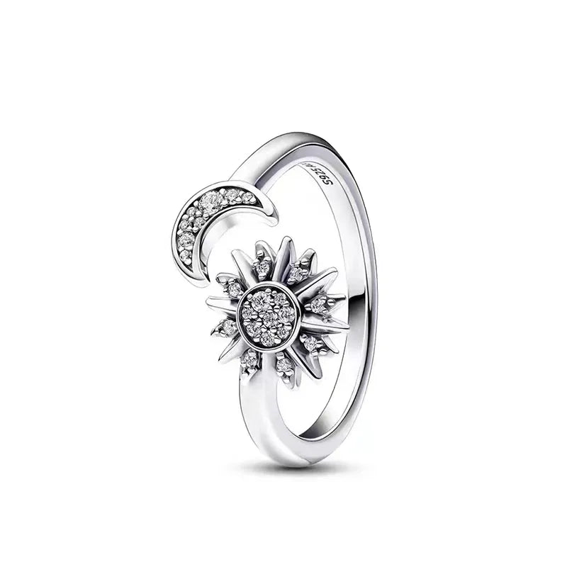Anello Sole e Luna Celeste Anello scintillante asimmetrico