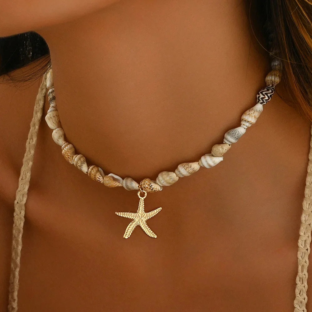 Fashionable  Natural Seashell Beaded Necklace Shell Pendant Ocean Inspired Jewelry Choker Suitable For Women Holiday Party Daily