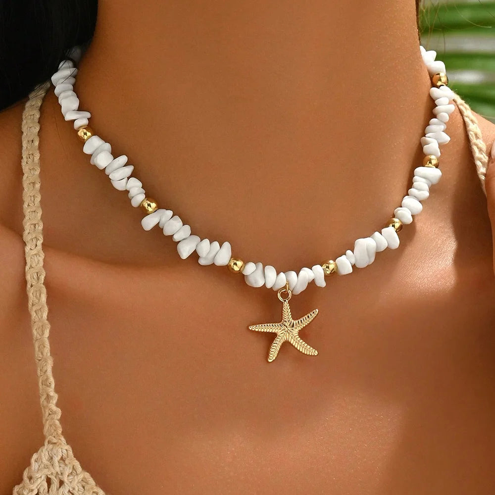 Fashionable  Natural Seashell Beaded Necklace Shell Pendant Ocean Inspired Jewelry Choker Suitable For Women Holiday Party Daily