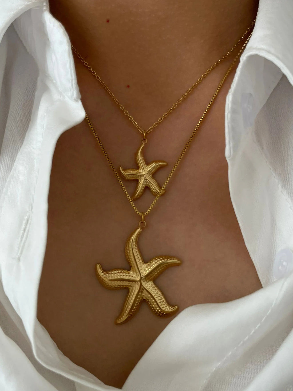 Peri'sbox 2 Sizes Gold Plated Starfish Pendant Necklace for Women Dainty Stainless Steel Waterproof Fashion Jewelry Summer Beach