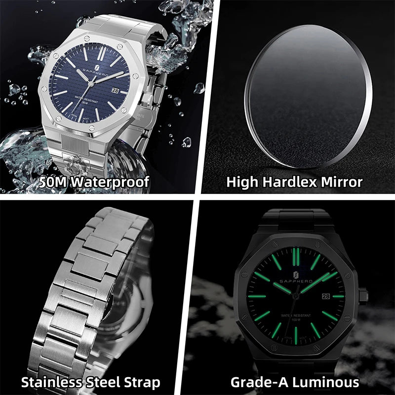 Montre Homme SAPPHERO – Coffret Cadeau, Acier, Quartz Japonais & Étanche