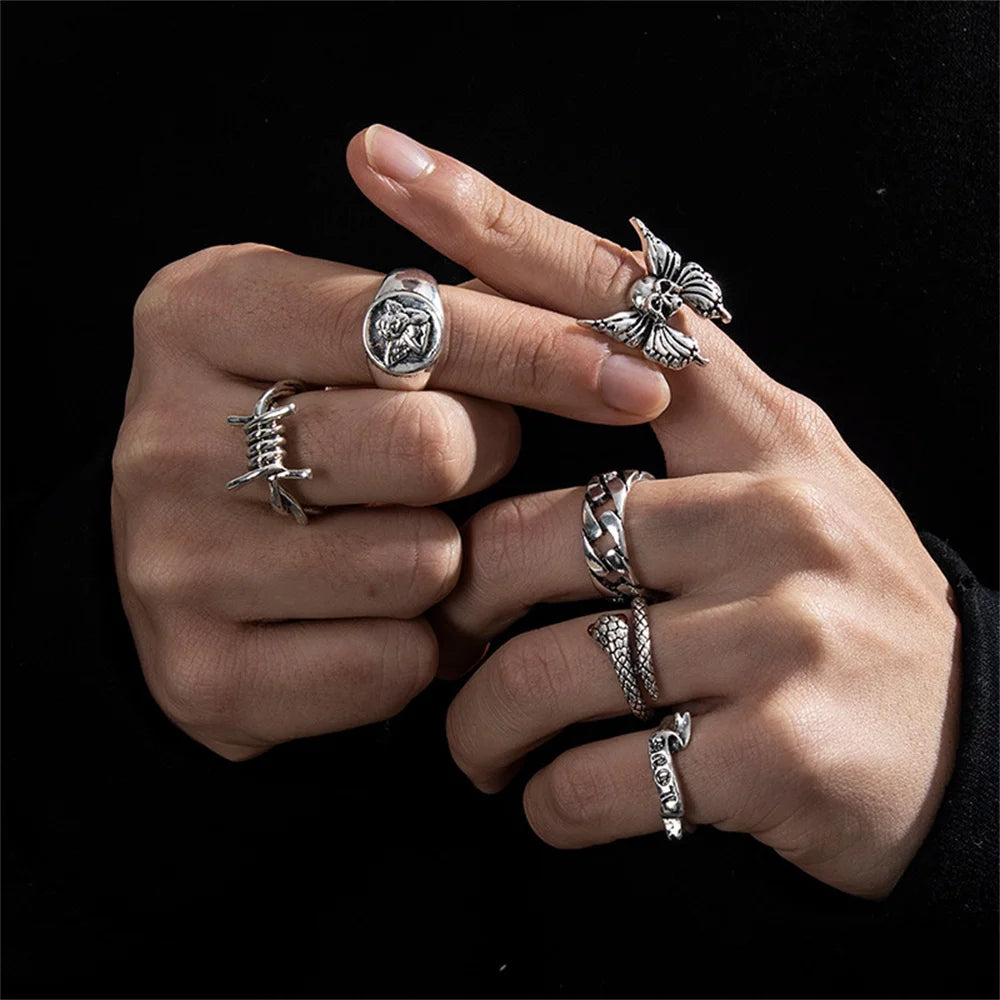 Ensemble de Bagues Squelette Gothique 2023 EternalBond - Style Punk pour Hommes