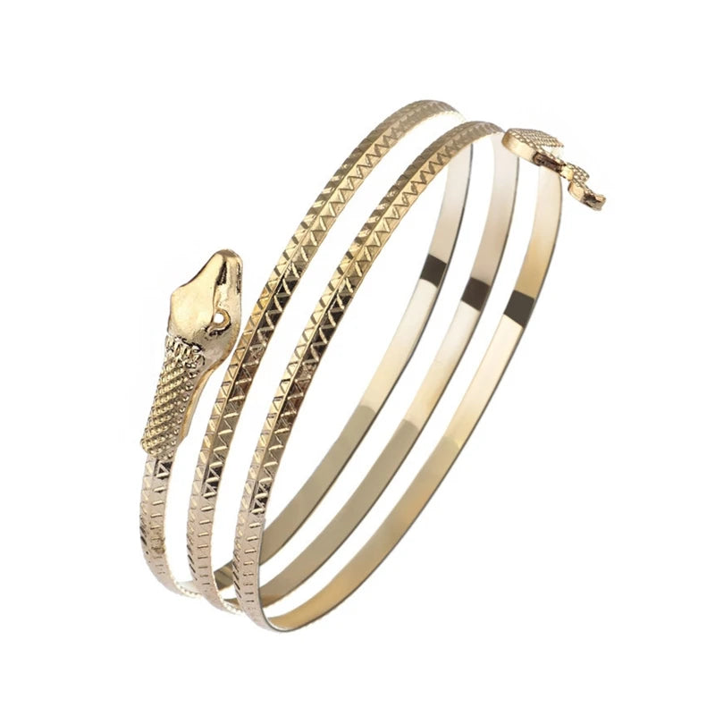 Bracelet Manchette Spirale Haut de Bras – Forme Tourbillon Ajustable Or & Argent
