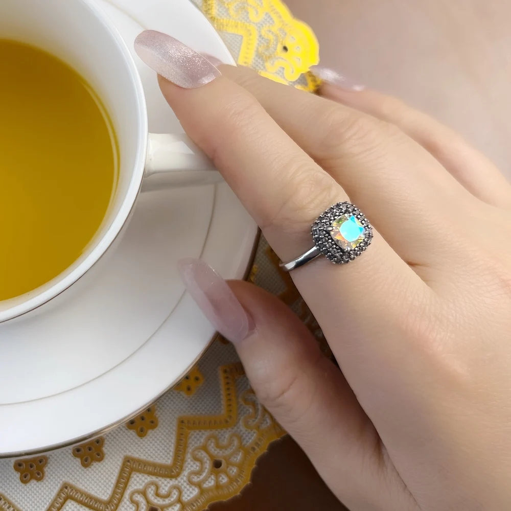 Bague Iridescence, Bijou Raffiné pour Femmes, Printemps 2022 Nouveau Classique Vintage Cadeau en Argent Sterling 925