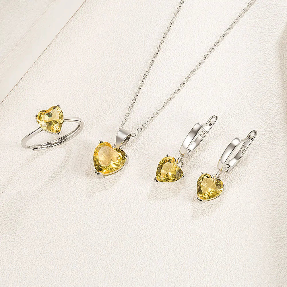 Ensemble de Bijoux en Argent Sterling 925 pour Femmes avec Bague, Boucles d'Oreilles et Collier Zircon Coeur