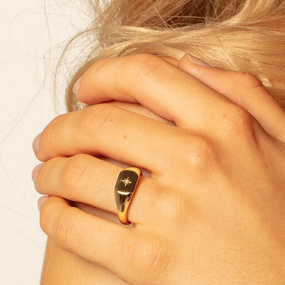 Bague Chevalière Étoile Vintage en Argent Sterling 925