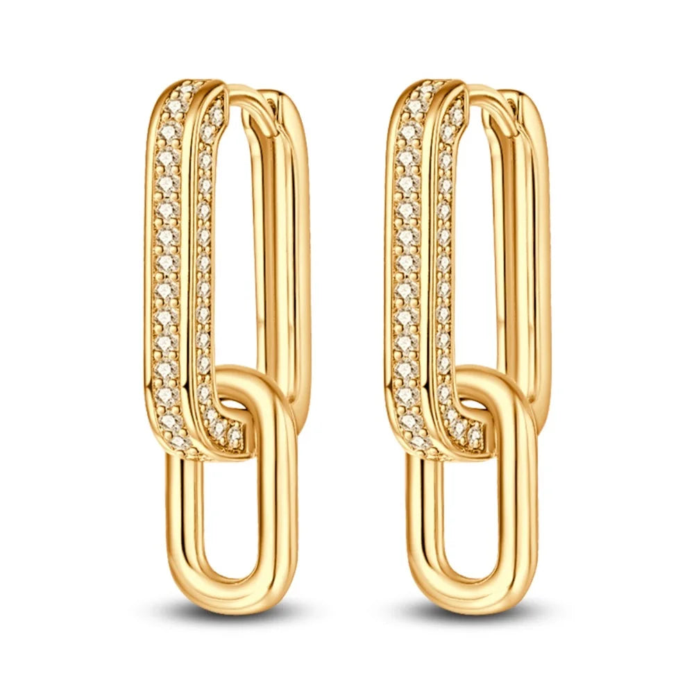 Boucles d'Oreilles Élégantes en Argent 925 et Or K - Design Double Boucle Carrée, Parfaites pour Anniversaires et Soirées
