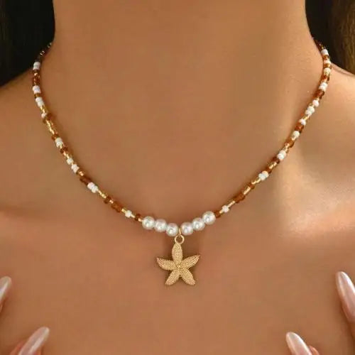 Bohemia Multicolour Bead Shell Pendant Necklace for Women Fashion Summer Adjustable Geometric Jewelry Holiday Beach Gift