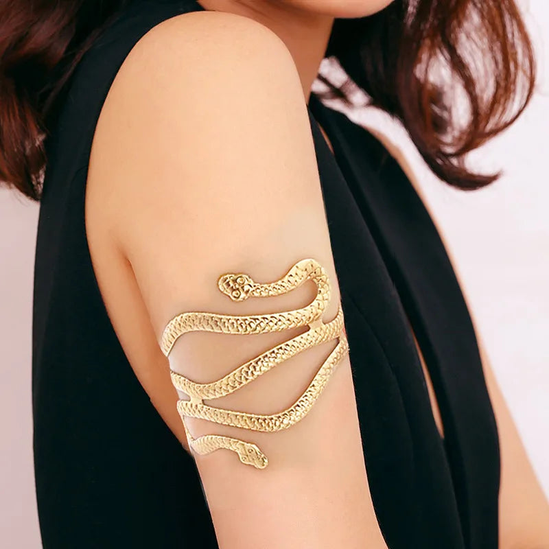 New Fashionable and Personalized Snake Head Arm Ring with Adjustable Metal Exaggerated Opening Snake shaped Wrapping Bracelet