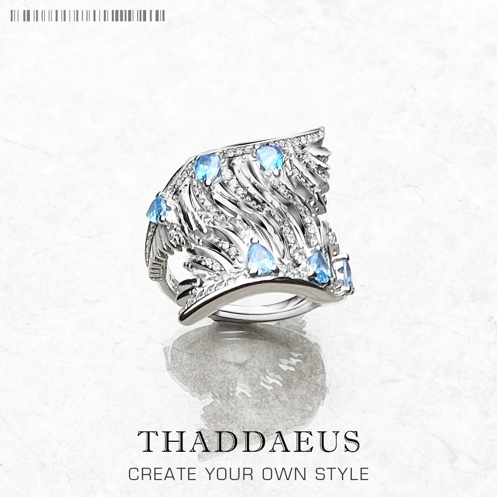 Bague Aile de Phénix - Style Bohème 925 Argent Sterling avec Pierres Bleues