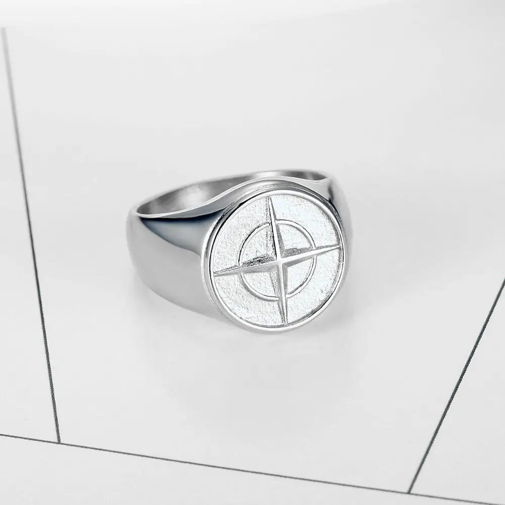 Bague Signet Marine Étoile du Nord EternalBond - Élégance Nautique en Acier Inoxydable