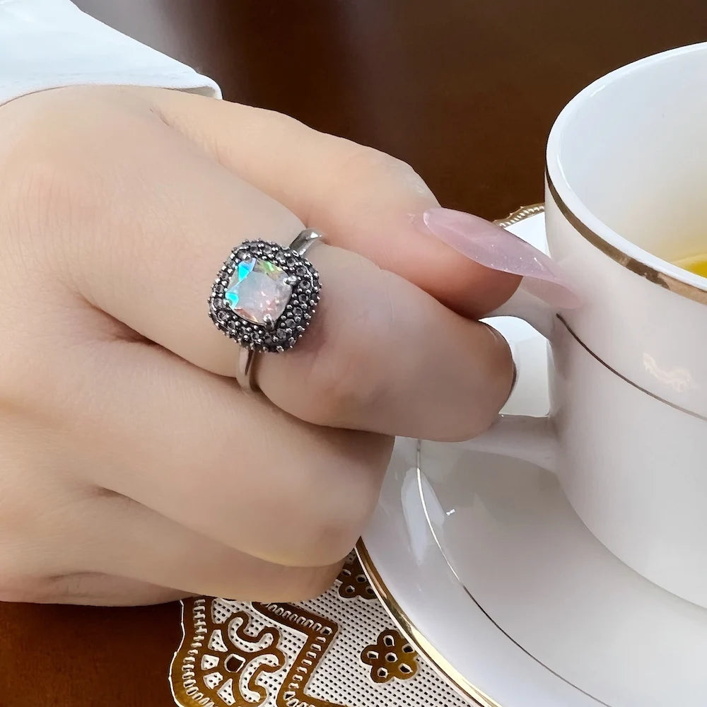 Bague Iridescence, Bijou Raffiné pour Femmes, Printemps 2022 Nouveau Classique Vintage Cadeau en Argent Sterling 925