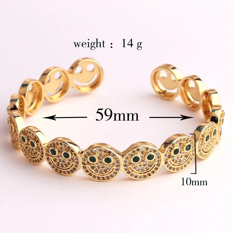 Bracelet Jonc Smiley Plaqué Or Zircon
