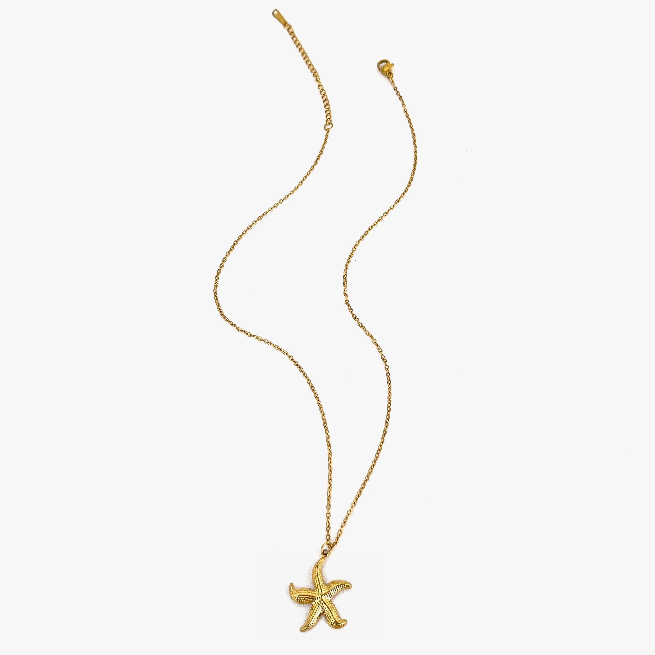 Peri'sbox 2 Sizes Gold Plated Starfish Pendant Necklace for Women Dainty Stainless Steel Waterproof Fashion Jewelry Summer Beach